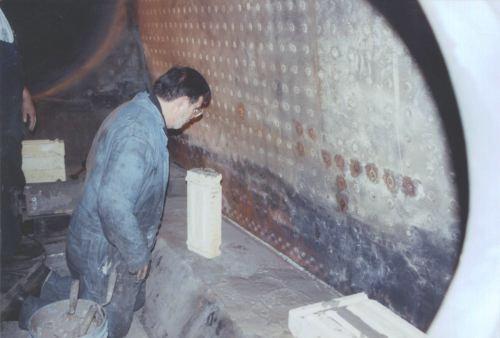 laying firebrick in the firebox