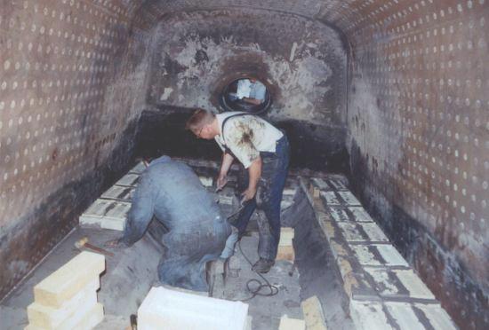 laying firebrick in the firebox