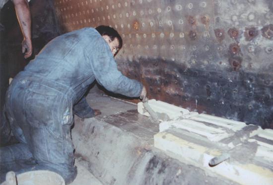 laying firebrick in the firebox