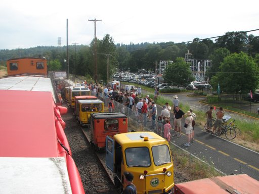 view of speeders and crowd from caboose cupola