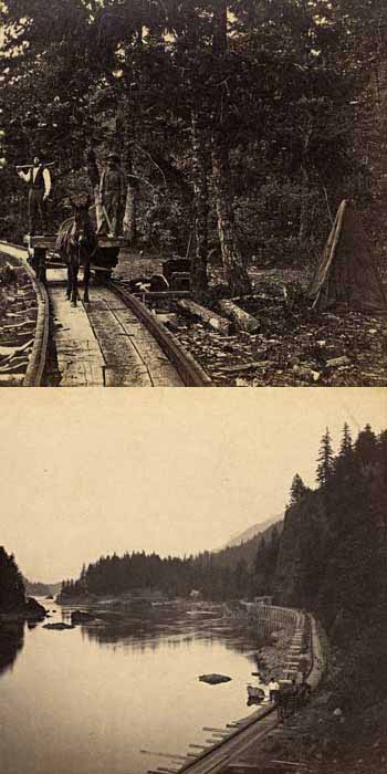 The Oregon Portage Railroad near present-day Cascade Locks in 1867