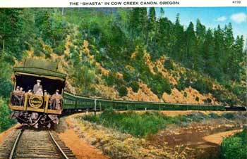 Postcard of Southern Pacific Shasta Limited on the Siskiyou line.