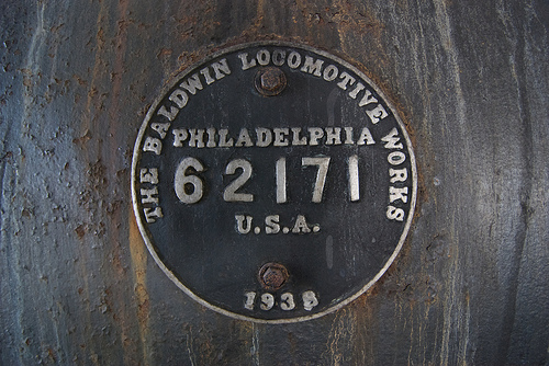 The 700's Baldwin Locomotive Works builder's plate